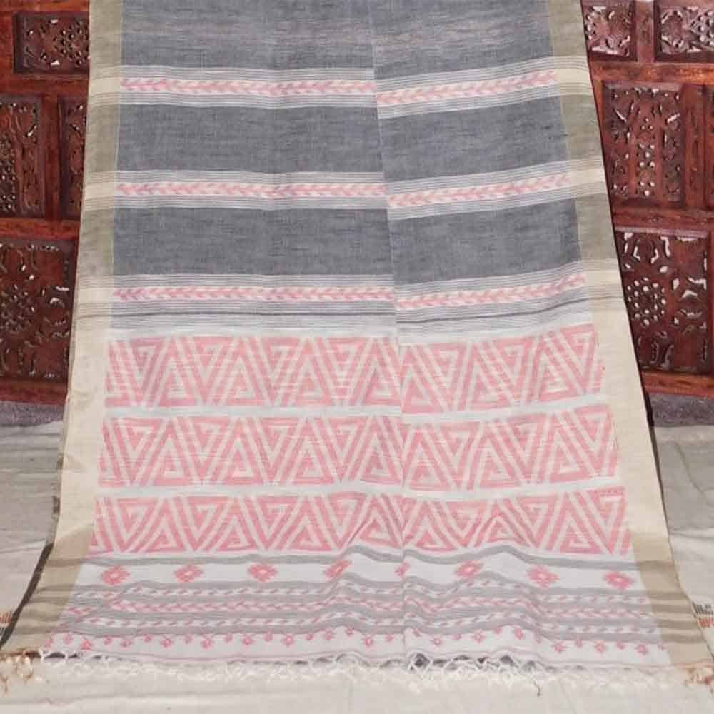 Geometric Khadi Jamdani Saree PU15F 2