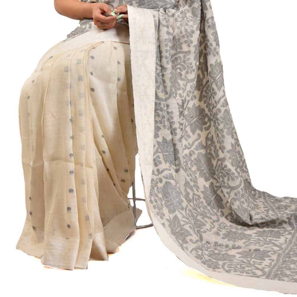 Linen Floral Jamdani Handloom Saree TLJ06D 2