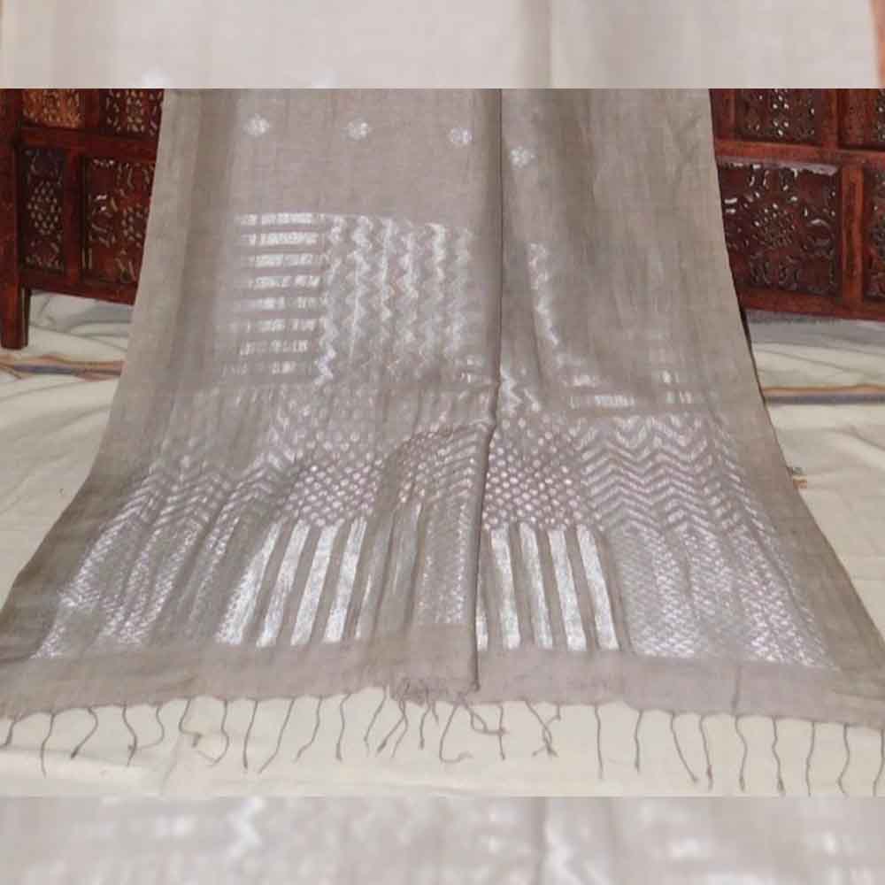 Linen Mughal Buta Geometric Pallu Weaving Handloom Saree TLG02B 2