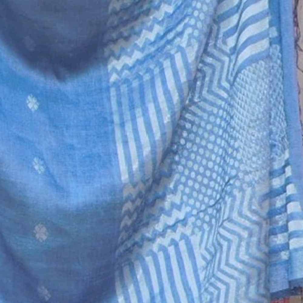 Linen Mughal Buta Geometric Pallu Weaving Handloom Saree TLG02F 2