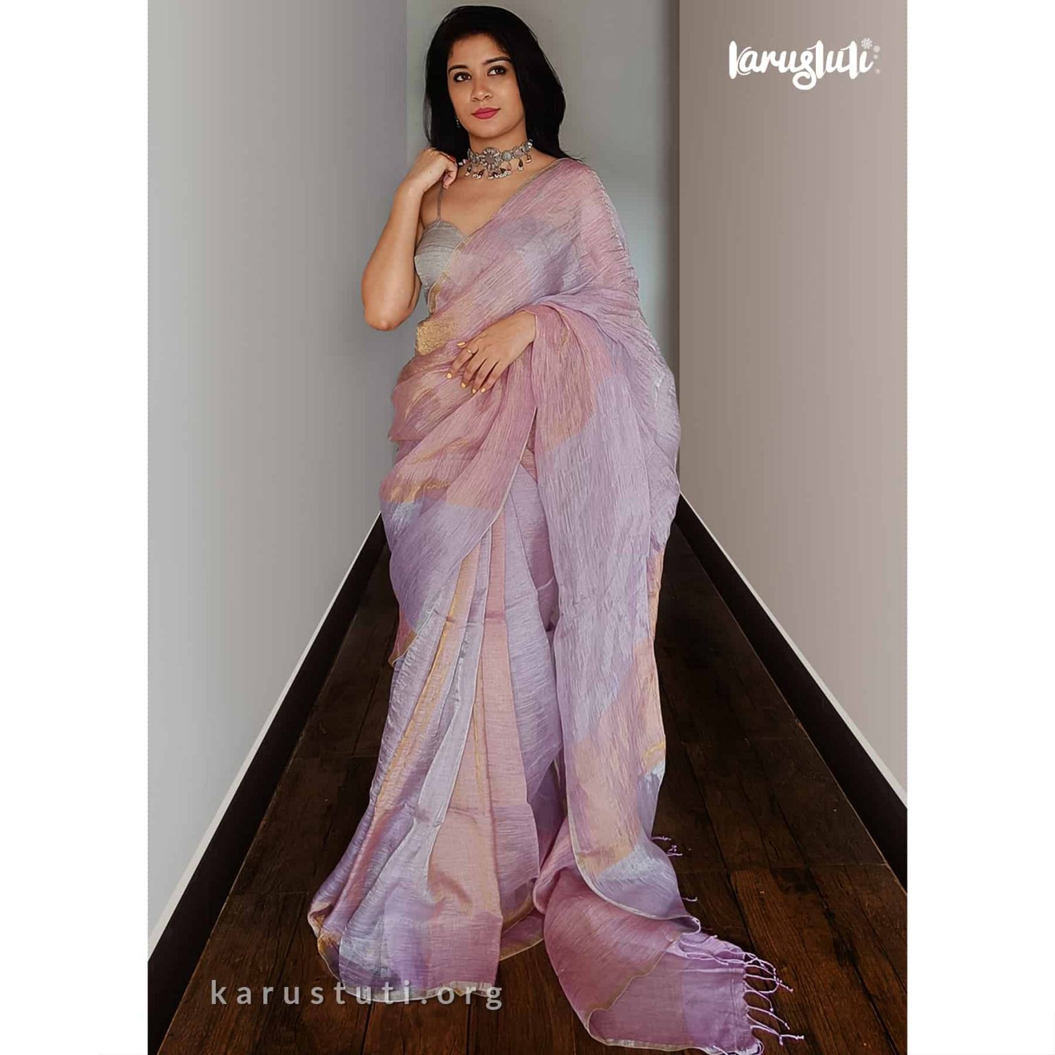 Lilac Jarul Linen Sari
