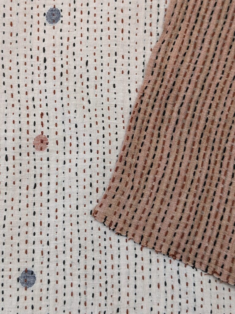Baby blanket- brown and cream detail Muslin jamdani with kantha stitching