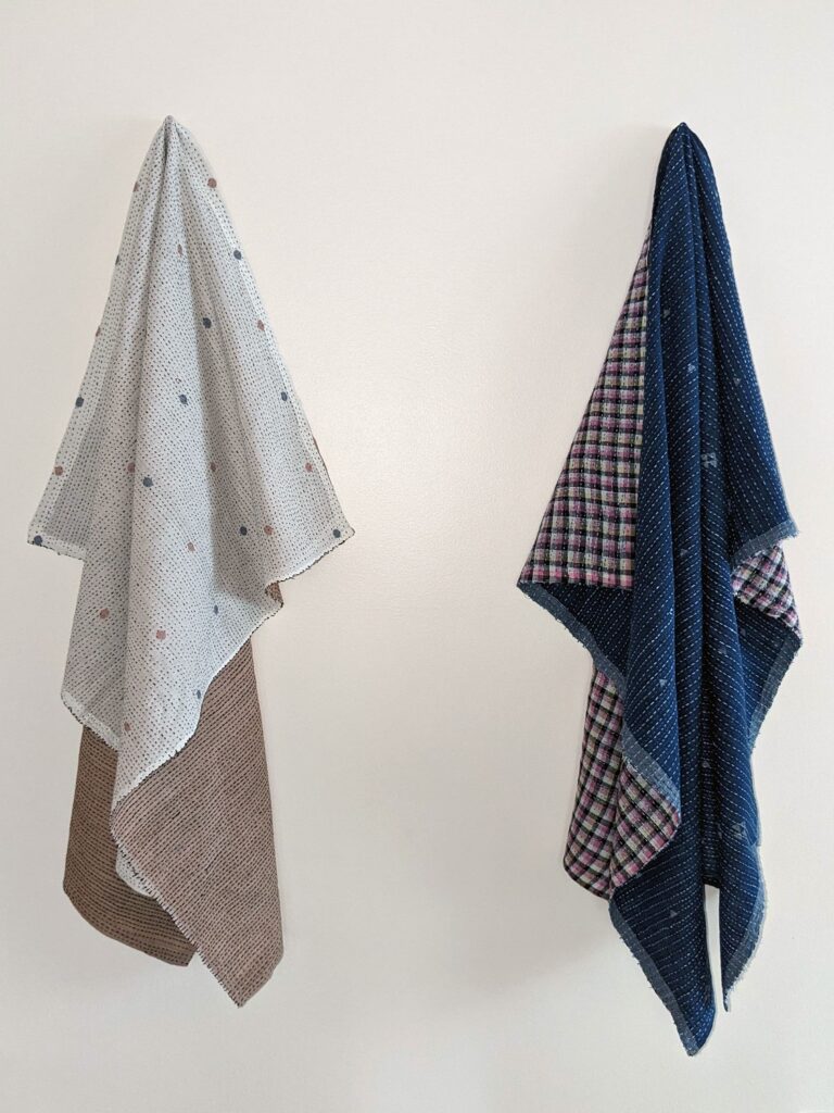 Pair of baby blankets Muslin jamdani with kantha stitching