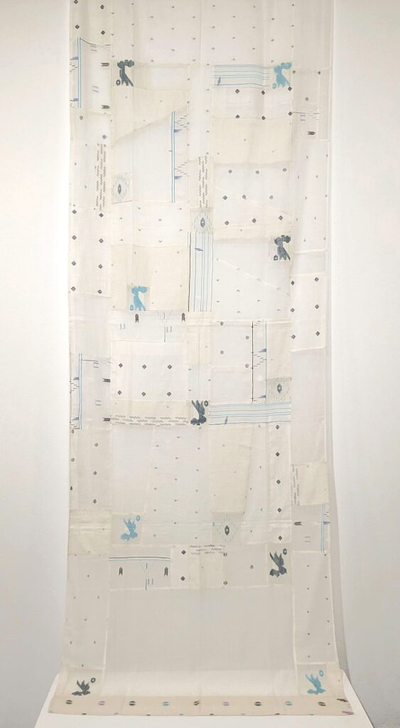 Panel- white patchwork with aqua and lavender Muslin jamdani