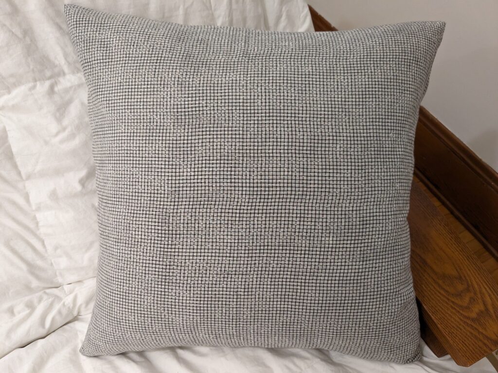 Pillow, square- black and white plaid Muslin jamdani and kantha stitching