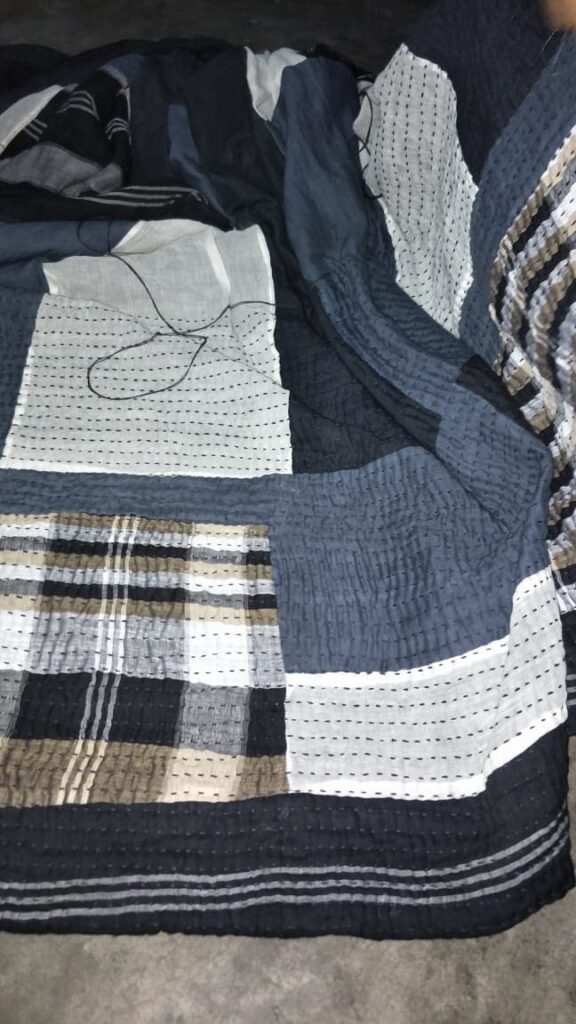 Quilt- patchwork in process Muslin jamdani and kantha stitching