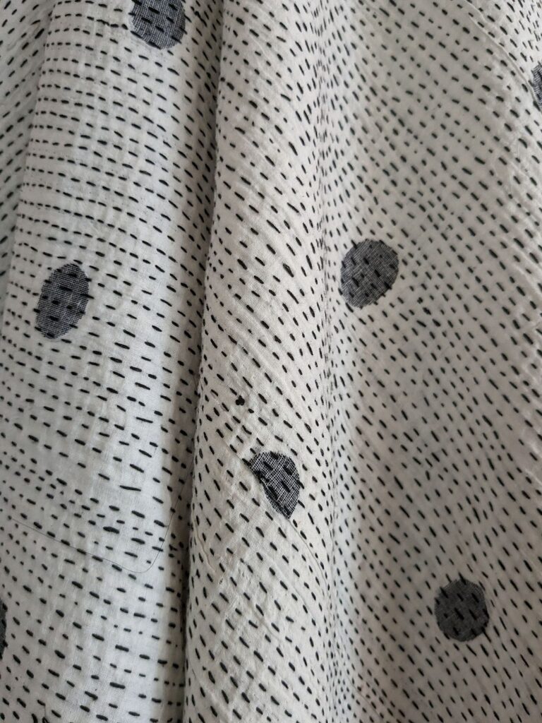 Quilt- white with black dots detail king size Muslin Jamdani with kantha stitching