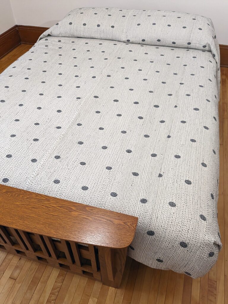 Quilt- white with black dots king size Muslin jamdani and stitched kantha