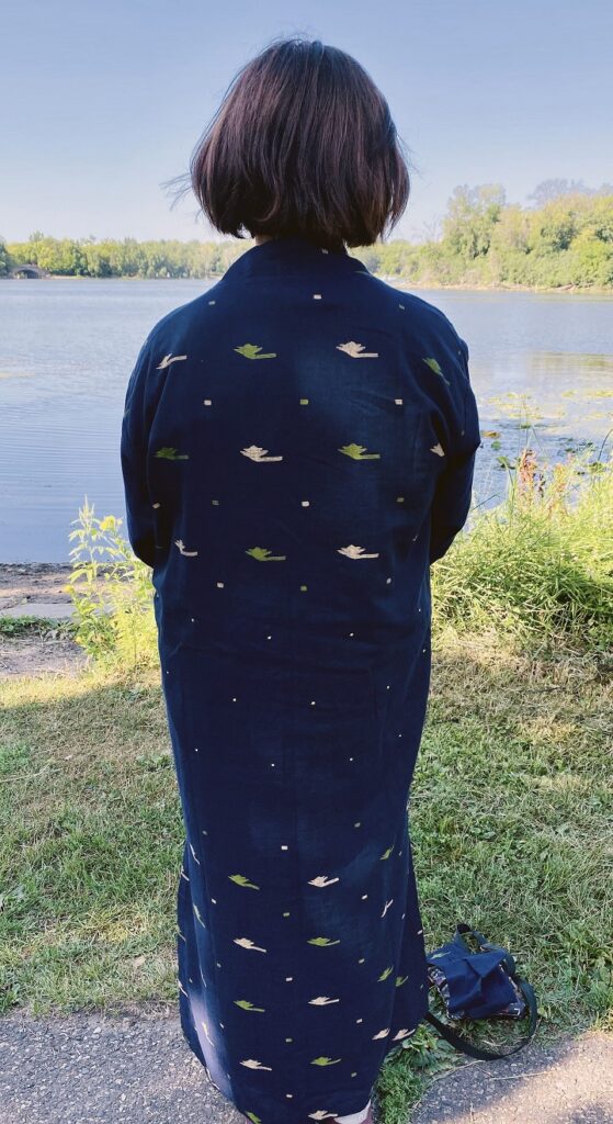 Robe- blue with fular and rectangle, Muslin jamdani