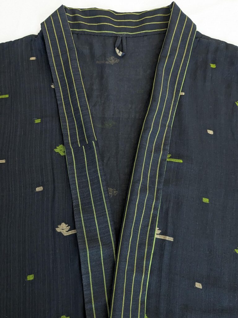 Robe- navy black with fular detail (2) Muslin jamdani