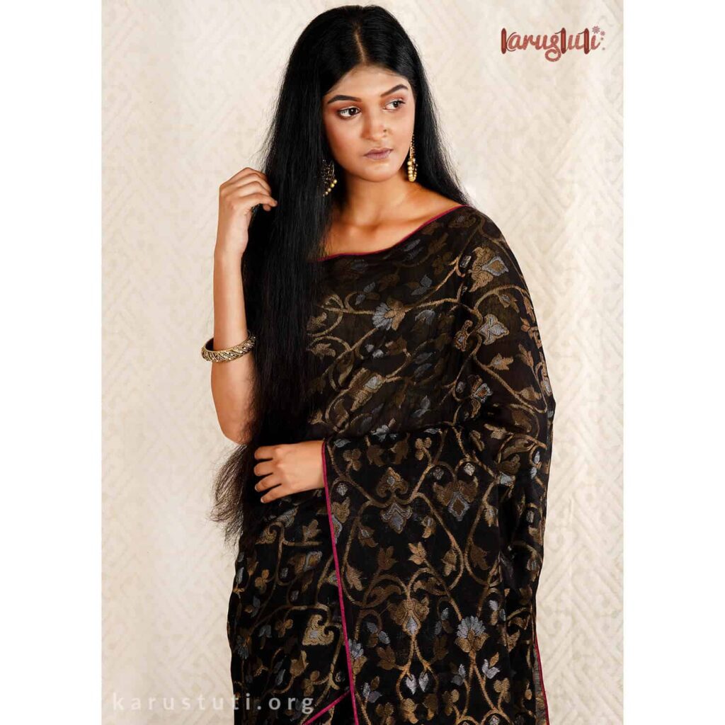 Black linen jamdani saree