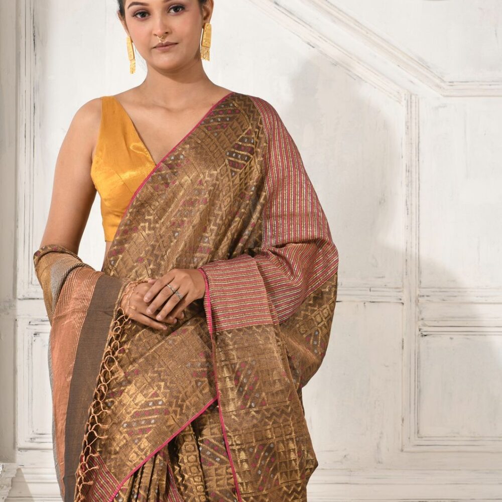 JACQUARDHANDLOOMMETALLICSAREE-KARU25-ANTIQUEGOLD (3)