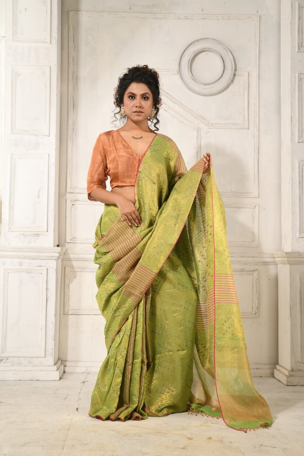 JACQUARDMETALLICSAREE-KARU36-LEAF-GREEN