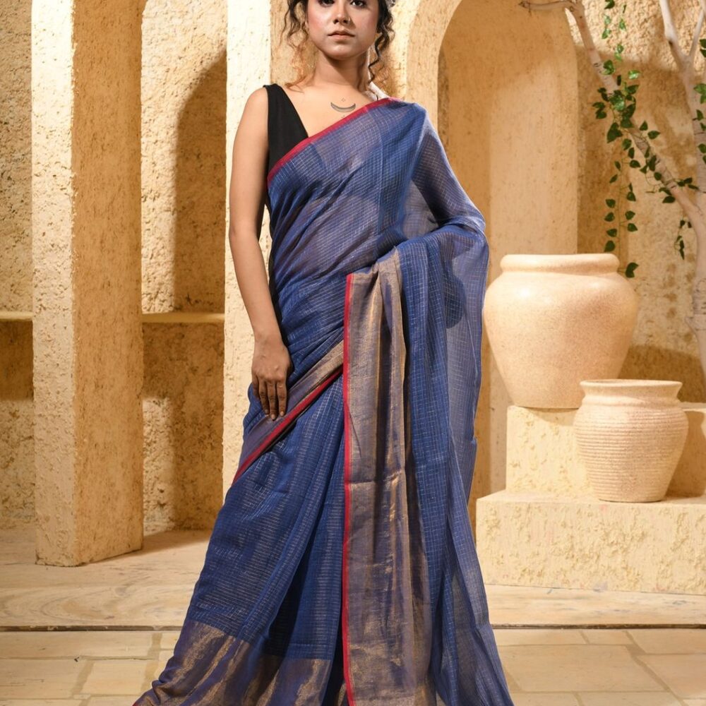 METALLICHANDLOOMSAREE-KARU-12-BLUEANDSILVERGOLDZARIBORDER- (2)