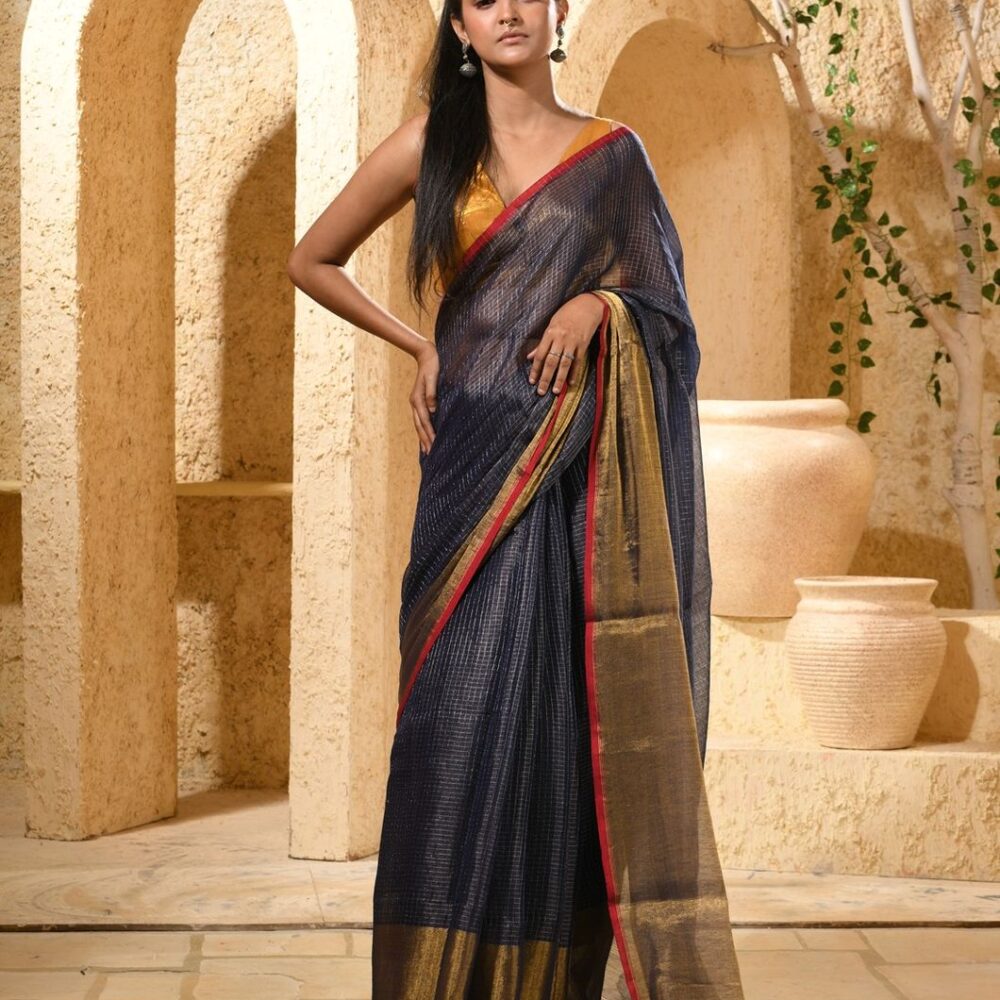 METALLICHANDLOOMSAREE-KARU13-DARKBLUEANDSILVERGOLDZARIBORDER (2)