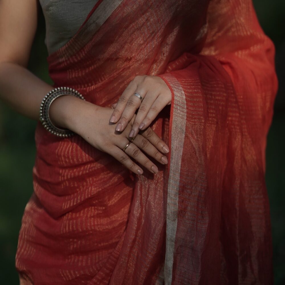 LINEN METALLIC HANDLOOM SAREE-KARU35