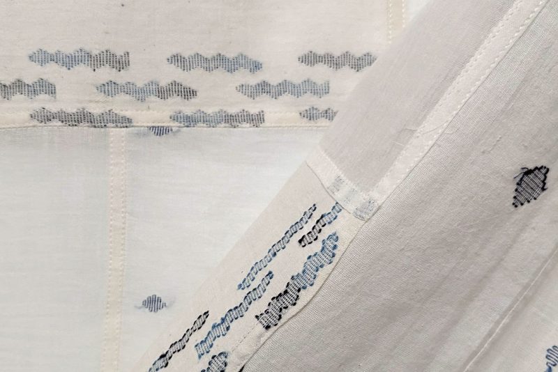 Panel- white patchwork with aqua and lavender, detail Muslin jamdani